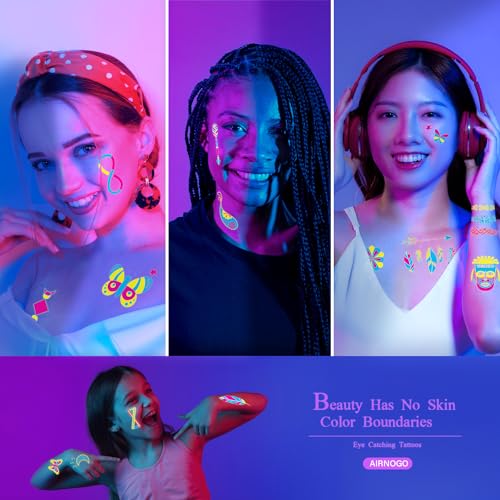 Glow in Dark Temporary Tattoos 170 PCS UV Blacklight Party