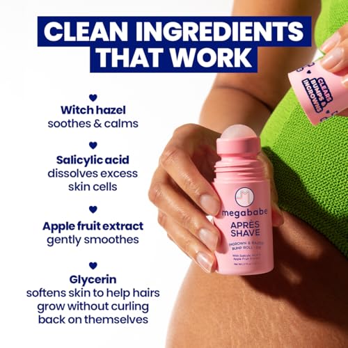 Megababe Mini Apr?s Shave (1.7 fl oz) | Travel size post-Shave & Waxing | Ingrown Hair & Razor Bump Roll-On Treatment for Women | Bikini, Armpits & Legs