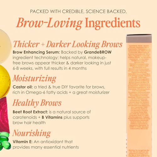 Grande Cosmetics GrandeBROW 2-in-1 Tinted Brow Gel + Brow Enhancing Serum for Thicker & Darker-Looking Eyebrows, Shape & Fill Brows, Long Wear, with Castor Oil & Mini Fibers