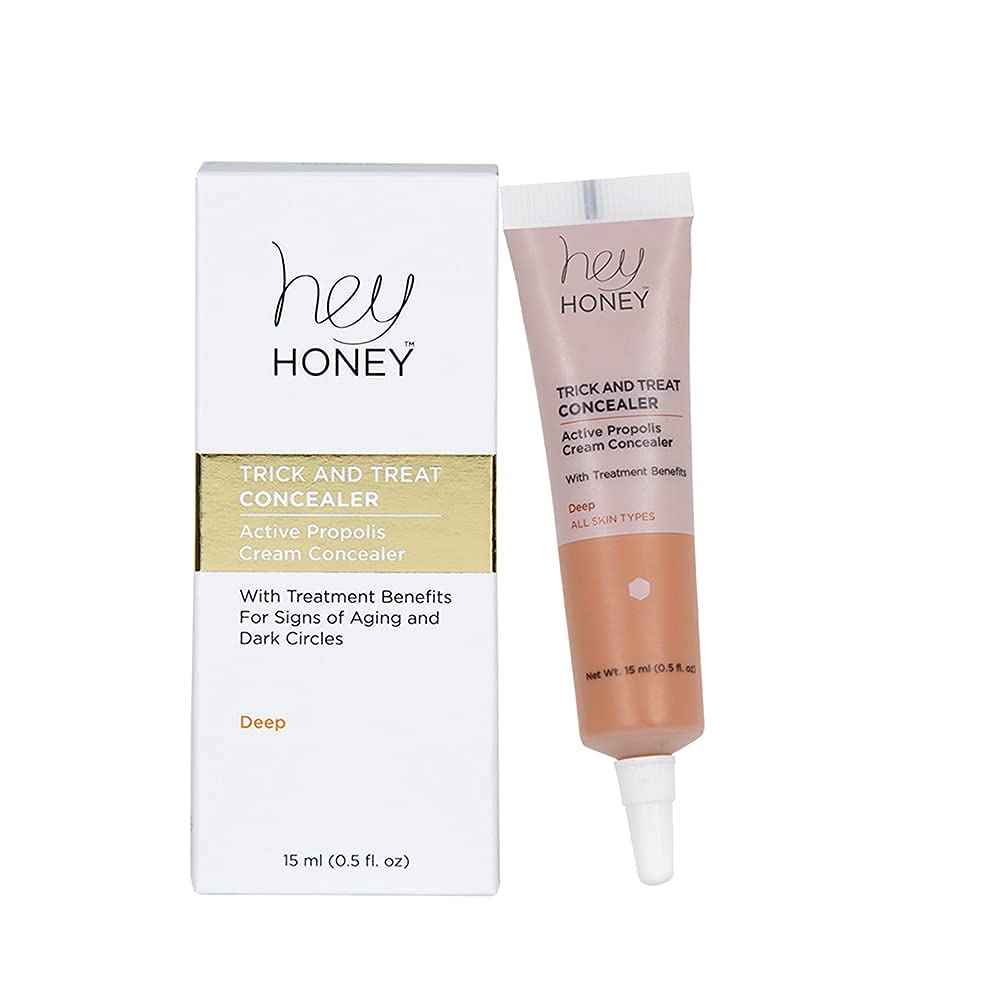 Hey Honey Skincare Trick & Treat Active Honey & Propolis Full Coverage Concealer | For Acne & Blemishes, Dark Spots, Around The Eye Dark Circles & Discoloration | Deep Tone | 0.5 Oz.