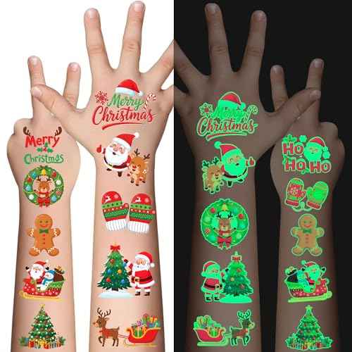 Luminous Christmas Temporary Tattoos for Kids - 53PCS Christmas Glow in The Dark Tattoos Stickers for Boys and Girls,Christmas Party Favors, Supplies, Decorations for Kids Stocking Stuffers and Gifts