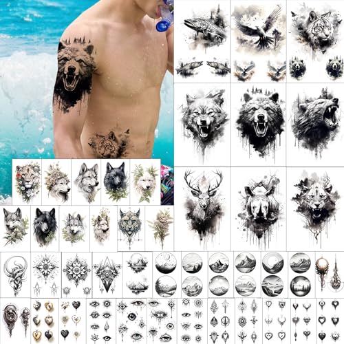 GLARYYEARS 44-Pack Temporary Tattoos - Realistic Long-Lasting