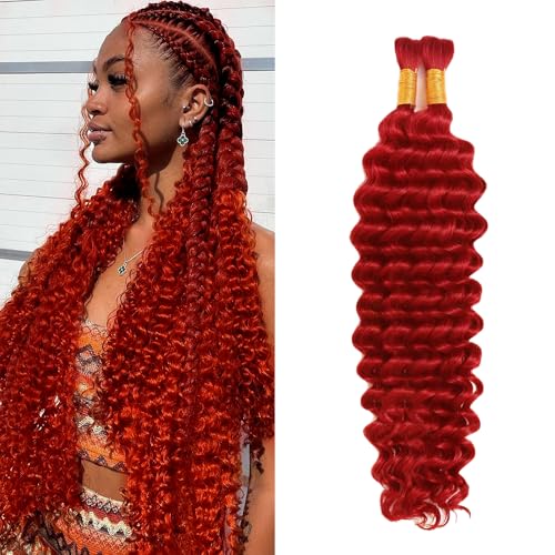 Bulk-Red Boho Human Hair Braiding Bundles 22 Inch Wet & Wavy Brazilian Hair