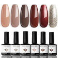 Modelones Gel Nail Polish Set Holiday Edition - Nude to Burgundy Glitter 6 Colors (B Holiday Set)
