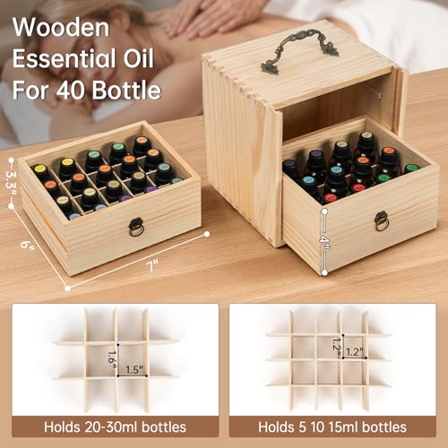 TORIBIO Wooden Essential Oil Storage Box for 40 Bottles