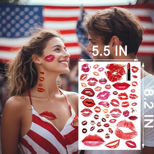 Kiss Lips Temporary Tattoo Stickers – 4-Pack, 200+ Designs