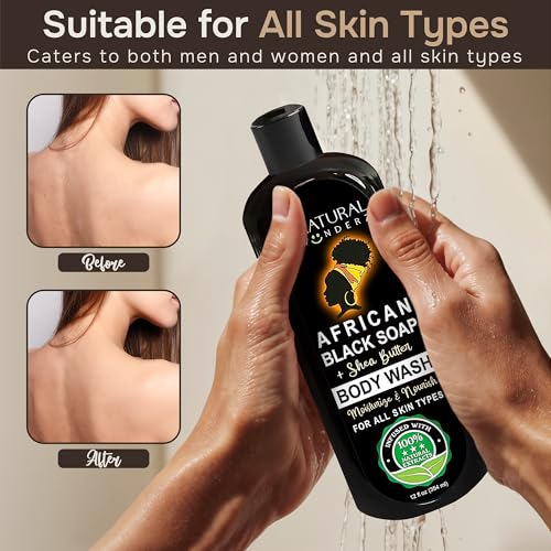Natural Wunderz African Black Soap Body Wash - 12 oz Vegan Cleanser