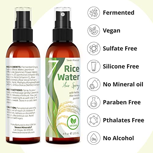 Seven Minerals Fermented Rice Water Spray for Hair Growth - Nettle, Aloe Vera & Jasmine - 4 fl oz