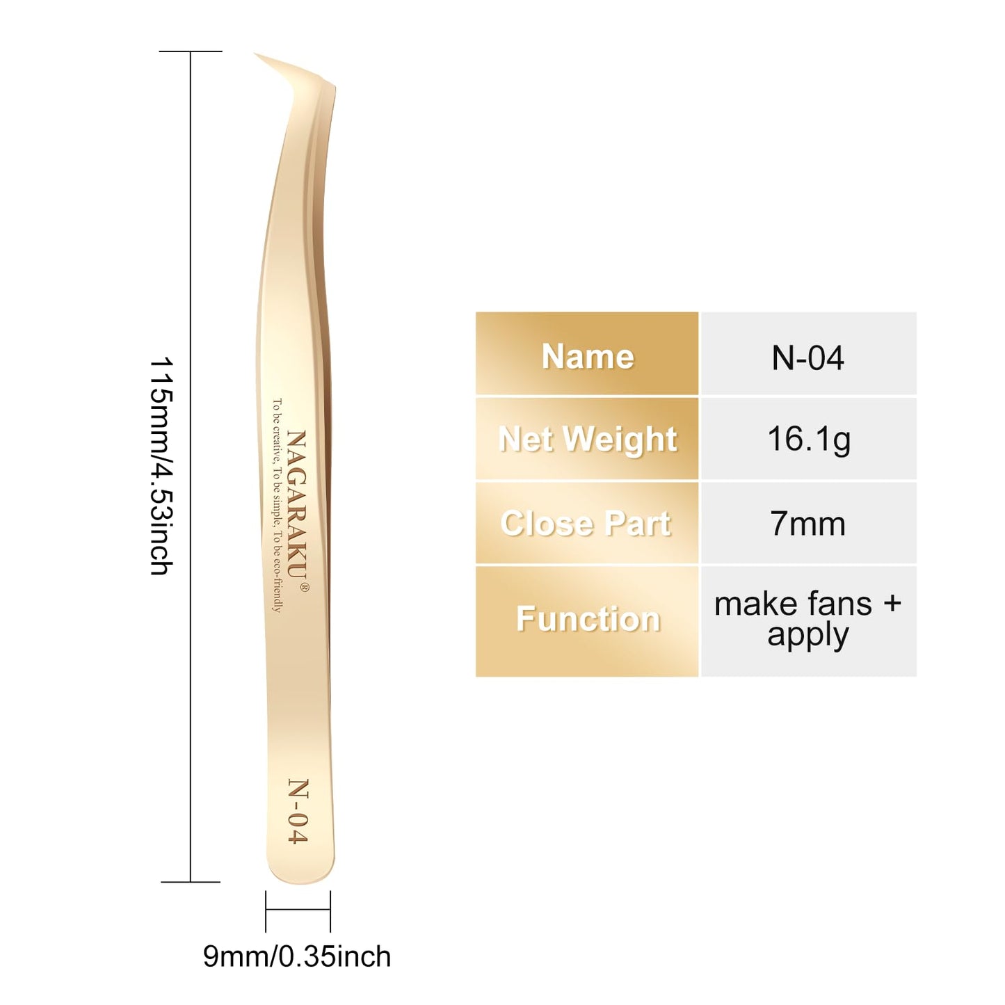 NAGARAKU Tweezers for Eyelash Extensions Gold Curved Angled Volume Cluster Eyelashes easy Fanning Premade Fans Tweezers Stainless Steel Precision Light （N-04）