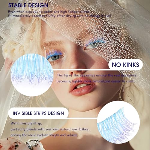 Blue 3D Volume False Eyelashes | Wispy Curly Mink Lashes