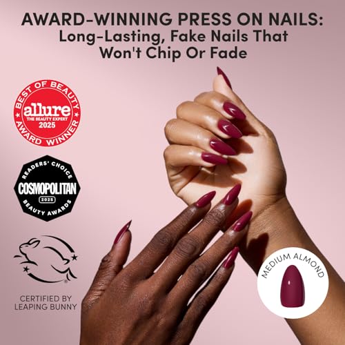 Glamnetic Press On Nails Medium Almond Dark Maroon 30-Piece