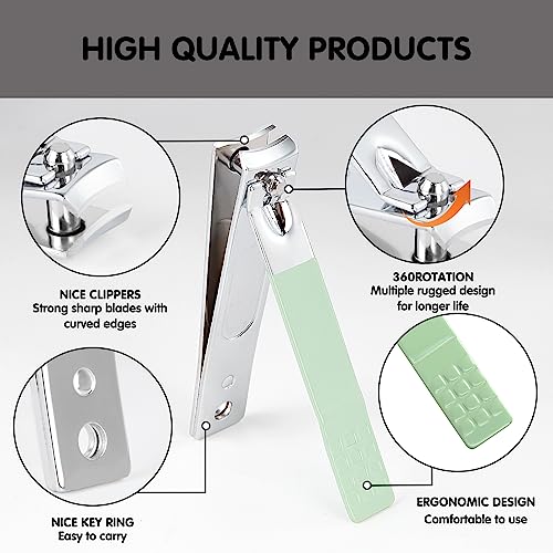 12-Piece Nail Care Kit with Green Travel Case - Manicure & Pedicure Set