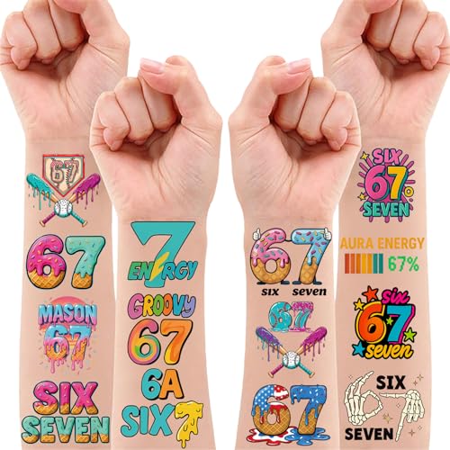 67 Meme Temporary Tatoos Six Seven Funny 6 7 Tattoos 6 7 Party Favors, Number Funny Six Seven Meme 6 7 Gifts Tattoos 48Pcs