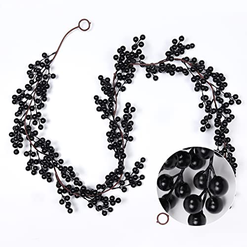 RECUTMS Artificial Berry Garland 6.4FT Black Berry Garland for Christmas Tree Mantel Artificial Christmas Berry Garland Christmas Decorations Indoor Home Decor Table(Black Fruit)