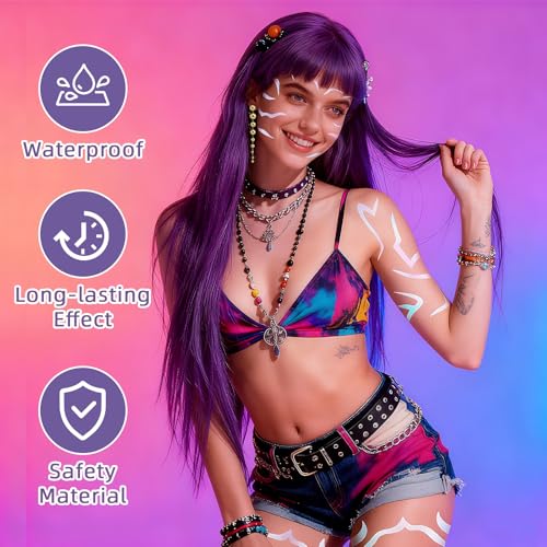 9Pcs Colorful Laser Temporary Tattoos and Gold Earrings Set, Hunter Themed Accessories for Cosplay Dance Party, Music Festivals, Halloween