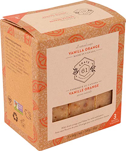 Crate 61, Handmade in Canada, Plant Based Cold Process Natural Bar Soap For Face And Body, With Premium Essential Oils, Eucalyptus & Peppermint For Men And Women 3 Pack (Vanilla Orange)