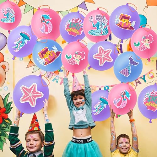 Mermaid Party Favors Set - 24 Punch Balloons & 48 Tattoos
