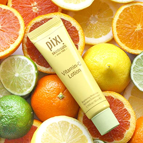 Pixi Beauty Vitamin-C Lotion 50ml | Brighten And Improve Skin Tone | Daily Moisturizer With Orange, Grapefruit, and Olive Oil | Rich Hydration | 1.7 Fl Oz