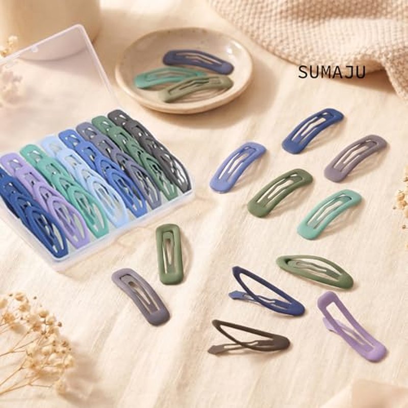 32 Pc 2-Inch Snap Hair Clips, Rectangular & Oval, Metal Barrettes