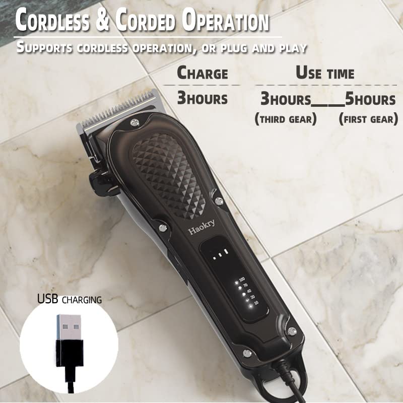 Haokry Cordless & Corded Hair Clipper - 200 Min Runtime, 3 Gear