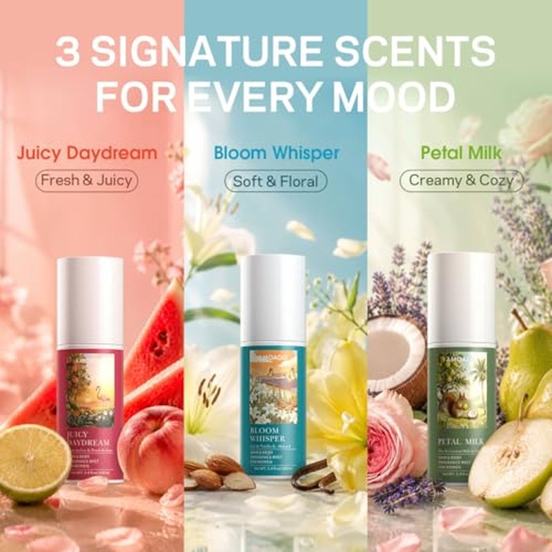 AMOADO Hair & Body Perfume Mist Set - Travel Size Trio Gift Set