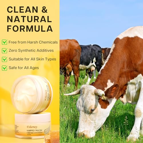VRAIKO Fsherney Whipped Tallow Balm, Grass-Fed Beef Tallow for Skin with Shea Butter Niacinamide and Squalane, Moisturizer for Hydration, Nourishment, Fine Lines and Elasticity, 3.5oz/100g