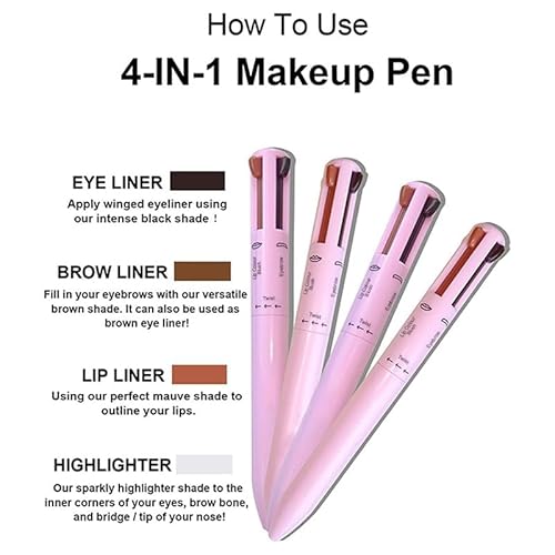 4 In 1 Makeuppen, 4 Colors Multi-Function Makeup Beauty Pencil, Portable Eyebrow Eyeliner Lip Liner Highlight Eye Pen, Waterproof Long Lasting Eye Makeup Tool