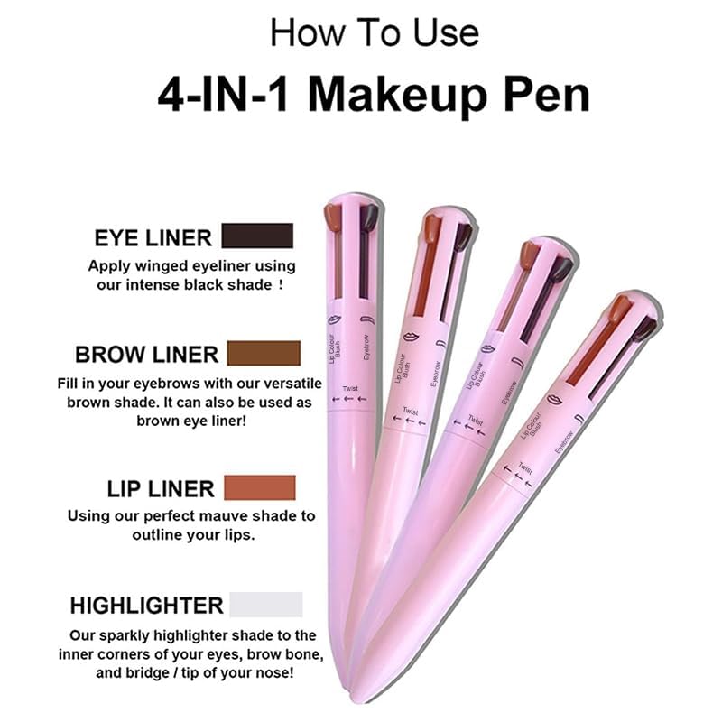 4-in-1 Makeup Pencil Set - Eyebrow, Eyeliner, Lip Liner & Highlighter