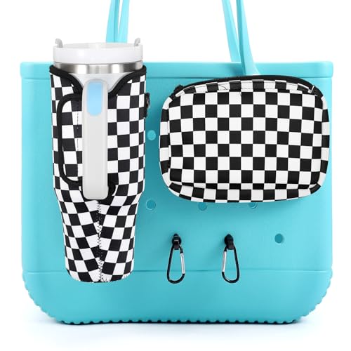 MEETI 4Pcs Bogg Bag Organizer Holder Checkerboard Pattern – Cup & Phone Holder Set