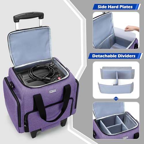BAFASO Rolling Tattoo Case with 3 Removable Pouches and Detachable Dolly, Tattoo Travel Case for Stencil Printer and Supplies (Patented), Purple