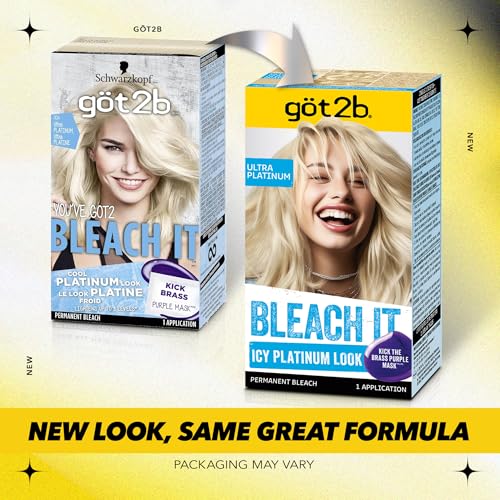 got2b Bleach It Permanent Hair Dye, Ultra Platinum Blonde, 00A, Hair Bleach Kit with Developer and Anti-Brass Purple Mask, Lightens Up to 8 Levels, Gel Formula for Easy Application, 1 Count