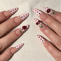 Pink Almond French Press-On Nails with 3D Cherry Design - 24 Pcs