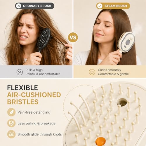 Rechargeable 3-in-1 Nano Mist Hair Brush with Detangling Comb