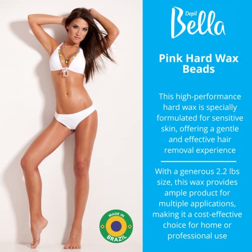 DEPIL BELLA Pink Hard Wax Beads 2.2 lbs for Hair Removal, High-Performance for Short and Resistant Hair, Vegan, Body and Face Wax Beads With Dragon Fruit Extract