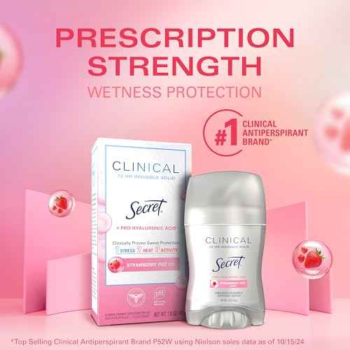 Secret Clinical Strength Antiperspirant Deodorant for Women, 3X Stress Protection, 72hr Sweat & Odor Protection, Pro-Hyaluronic Acid, Invisible Solid, Strawberry Summer Fizz Scent, 1.6 oz