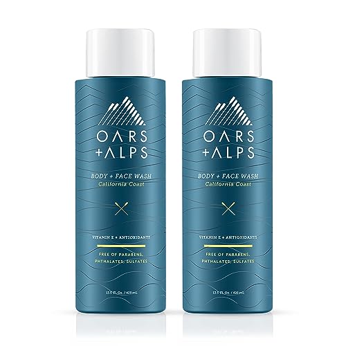 Oars + Alps Men's Moisturizing Body and Face Wash, Skin Care Infused with Vitamin E and Antioxidants, Sulfate Free, California Coast, 2 Pack