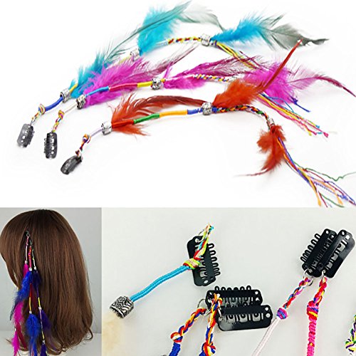 Boho Feather Hair Extensions Clip 6-Pack