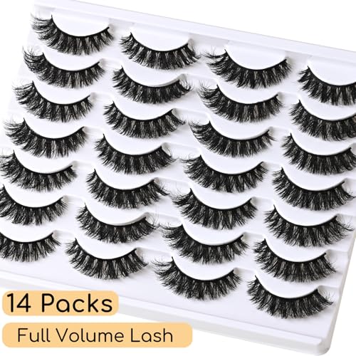 APCYUST Cat Eye Mink Lashes - 14 Pairs Wispy Volume