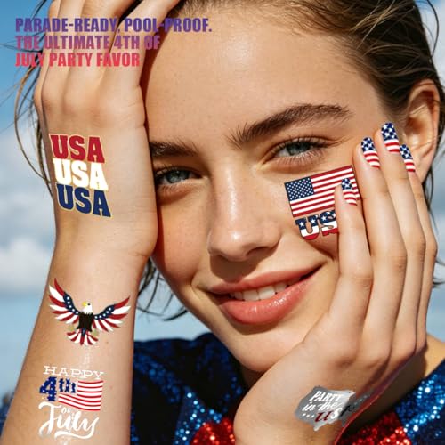 Fourth of July Temporary Tattoos - 30 Patriotic Tattoo Stickers USA