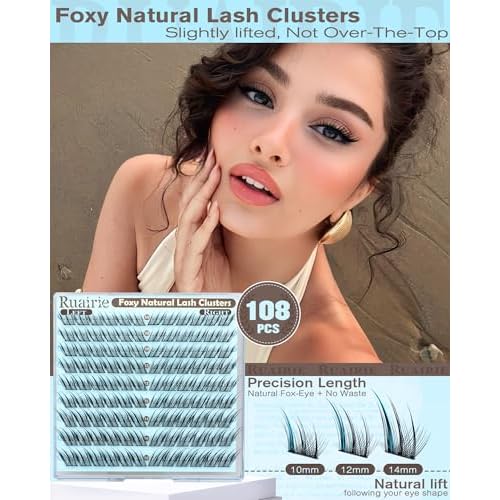 Fox Eye Lash Clusters Natural Eyelash Clusters 10-14mm Wispy Lashes Clusters Spiky Cluster Eyelash Extensions Fairy Cluster Lashes Daily Wear Eyelashes Clusters Hooded Eye DIY Lash Extension