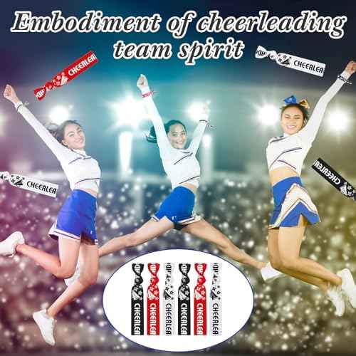 Taiyin 68 Pcs Cheer Hair Ties Bulk Cheer Bracelets Cheerleader Gifts Motivational Gifts Wristbands for Cheer Squad Party Favors, Pom Design(Multicolor)