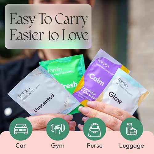 FOMIN Travel Deodorant Wipes - 100 Count, pH Balanced, Biodegradable