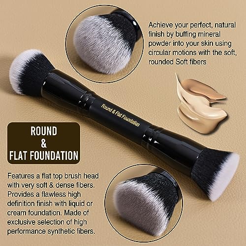 LORYP Black Makeup Brush Set - 2Pc Duo End Foundation & Blush