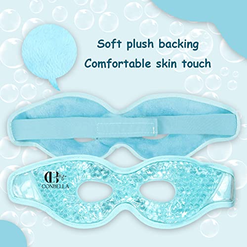 Gel Eye Mask with Eye Holes, with 2 Cooling Eye Pads, Reusable Hot Cold Therapy Cooling Eye Mask for Puffiness/Dark Circles/Eye Bags/Dry Eyes/Headaches/Migraines/Stress Relief, Cold Eye Mask