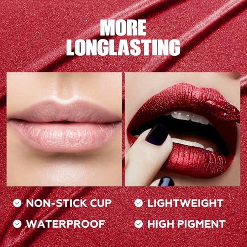FOCALLURE Metallic Liquid Lipstick,Non Stick Cup Lip Gloss,High Impact Lip Color with Transfer-proof Wear,Long Lasting & Waterproof Lipstick Makeup for Women,YoungLust