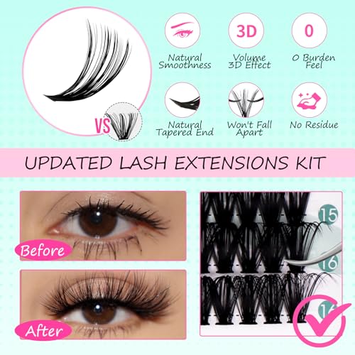 FADVAN Lash Clusters 280pcs DIY Eyelash Extensions Kit 9-16mm