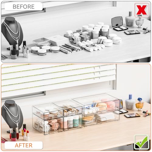 Yieach Clear Stackable Storage Drawers - Set of 6