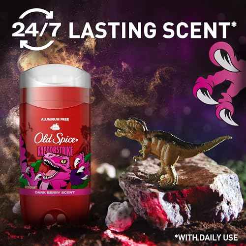 Old Spice Aluminum Free Deodorant for Men, 24/7 Odor Protection, 24/7 Freshness & Lasting Scent, Goes on Clear, Raptorstrike with Dark Berry Scent, 3.0 oz (Pack of 3)