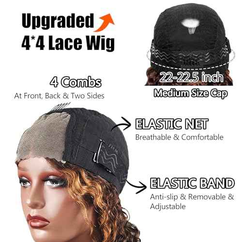 Highlight Ombre Honey Blonde Curly Bob 4x4 Lace Wig Deep Wave Wigs Pre Plucked Pre Cut Bleached Knots 10 Inch Wear And Go Glueless for Woman Pre Plucked With Baby Hair for Black Women