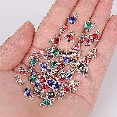 60Pcs Planet Nail Charms, 3D Nail Charms Y2K Silver Alloy Nail Rhinestones for Acrylic Nails Saturn Shape Crystals Nail Gems, Luxury Diamonds Nail Jewels for Nail Art DIY Nail Designs (12 Colors)